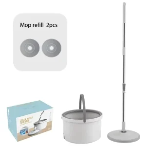 Hands-Free Clean and Dirty Water Separation Turbo-Wash Adjustable Stainless Steel Microfiber Single-Bucket Round Flat Spin Mop Set