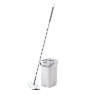 Hands-Free Flat Microfiber Mop with Steel Pole, Wet/Dry Dual-Use, Spin Mop Bucket Set