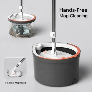 Hands-Free Flat Mop and Bucket Set with Foldable Head and Clean-and-Dirty Water Separation System