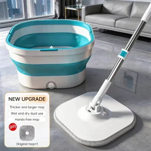Hands Free Manual Telescopic Microfiber Mop Self Wringer Stainless Steel Pole Swivel Rotating Head Plastic Basket Separates