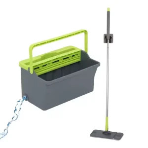 Hands-Free Microfiber Flat Mop and Bucket Set with 180-Degree Squeezing