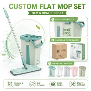 Hands-Free Rectangle Squeeze Flat Mop with Bucket Set, Self-Wringing Microfiber Mop, 8L Capacity