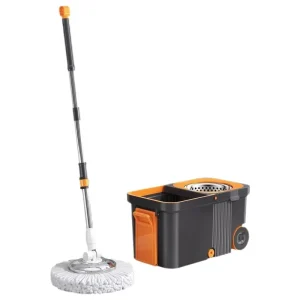Hands-Free Rotary 360° Stainless Steel Rotating Telescopic Handle Wringer Mop Bucket Set with Big Wheels