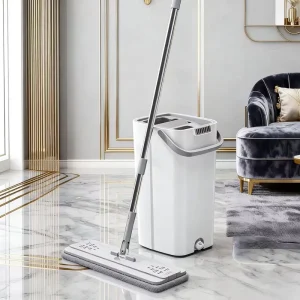 Hands Free Self Cleaning Flat Mop with Wringer Bucket No Hand Wash Squeeze Mop for Home Cleaning