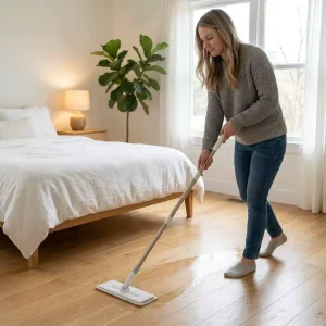 Hands-Free Self-Wringing Clip Cloth Flat Mop with Replaceable Microfiber Pad, 360° Rotation, Steel Pole