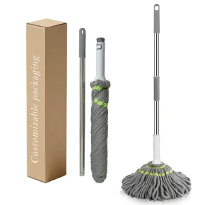 Hands-Free Self-Wringing Extensible Chenille Mop with Detachable Handle for Dry/Wet Floor Cleaning