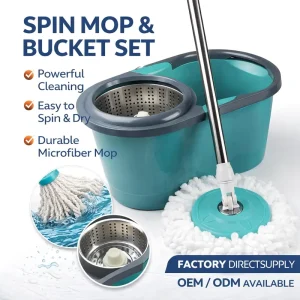 Hands-Free Spin Mop with Bucket Set Microfiber Wet Dry Rotating Mop