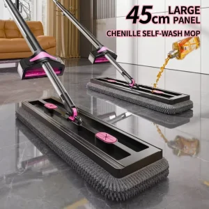 Hands Free Spray Mop Telescopic Steel Handle Super Absorbent Chenille Mop Head High Dehydration Rate Durable Flat Mop Bucket