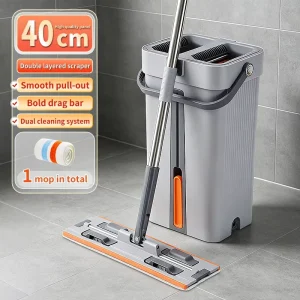Hands-Free Squeeze Flat Mop with Bucket Microfiber Wet Dry Floor Cleaning Mop for Household