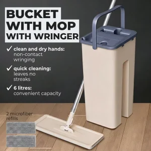 Hands-Free Squeeze Mop and Bucket Set, Microfiber 360-Degree Rotating Rectangle Flat Mop