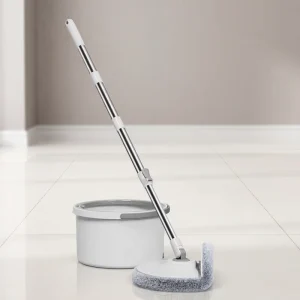 Hands-Free Stainless Steel Foldable Mop Bucket Set with 2 Microfiber Mop Pads