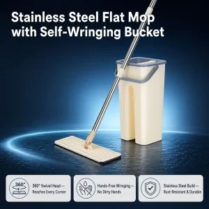 Hands-Free Stainless Steel Mini Mop Bucket Set with Microfiber Heads Rectangle Floor Cleaning Mop for Home