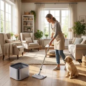 Hands-Free Swivel Handle Steel Pole Mop Set with Cleaning Bucket and Spinning Mop Clean and Dirty Separation System