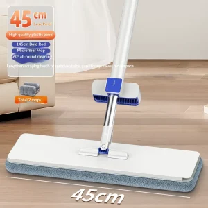 Hands-Free Telescopic Flat Mop with 45cm Microfiber Fabric