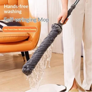 Hands-Free Telescopic Rotating Mop Self-Twist Water Removal Stainless Steel Handle Microfiber Fabric