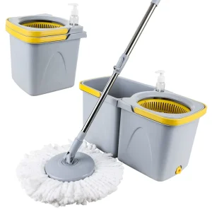 Hands-Free Wash Split-Tank Mop and Bucket Set with Wringer Basket, 128 cm Rod