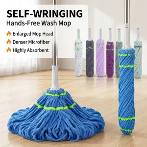 Hands-Free Wet Dry 360-Degree Microfiber Spiral Self-Wringing Twist Mop with Stainless Steel Pole
