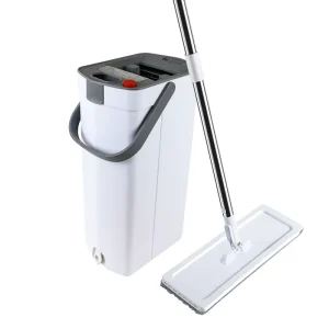 Hands-Free Wet and Dry Separate Microfiber Flat Mop and Bucket Set with Stainless Steel Pole
