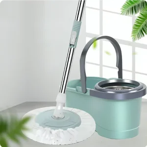 Hands free Durable Stainless Steel for Set 2 Microfiber Mopheads Quick One Push Clean Lightweight Home Floor Cleaning
