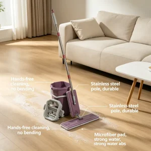 Hands free Flat Mop 360 Household Rotating Lazy Home Use Floor Cleaning Dry Wet Mop