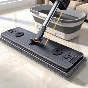 Hands free Telescopic Flat Mop for Home Use Lazy Person Floor Cleaning Water Absorbent Dry and Wet Dual Use Mop with Bucket Set