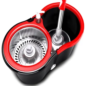 Heavy-Duty 360-Degree Spin Mop with Press Detergent Bottle, Stainless Steel Mop, and Microfiber Bucket Set