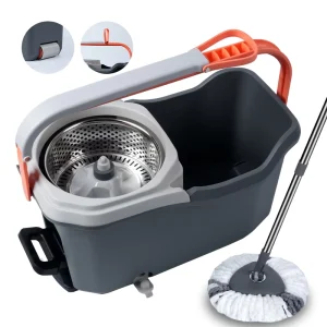 Heavy-Duty 360 Spin Mop and Bucket Set with Wheels, Foot Pedal, and Stainless Steel Basket