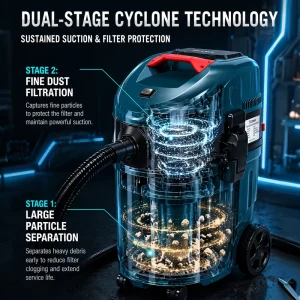 Heavy Duty 9 Gallon Industrial Vacuum Cleaner Powerful Suction Dual Cyclone Bagless Dust Collector for Woodworking Construction