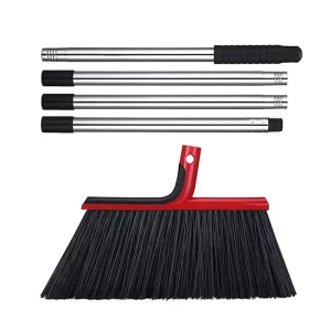 Heavy Duty Angled Broom with 4 Section Spliced Stainless Steel Handle Furniture Safe Rubber Bumper Sweeper for Home