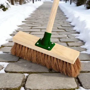 Heavy Duty Cocoa Palm Fiber Push Broom with Solid Wood Base for Snow and Debris Removal