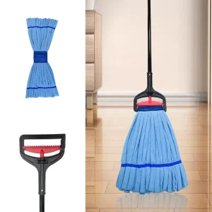 Heavy-Duty Commercial Industrial Wet Microfiber Flat Floor Mop for Home, Garage, and Warehouse Cleaning