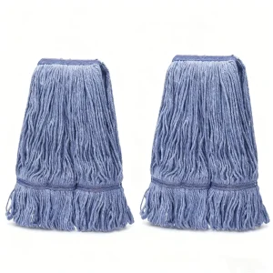 Heavy-Duty Commercial and Industrial Replacement Mop Head with Blue Cotton Looped-End String Refills