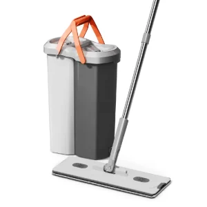 Heavy Duty Flat Mop and Bucket System with Separated Tanks for Commercial Janitorial and Office Floor Maintenance