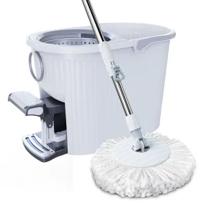 Heavy-Duty Foot-Pedal Spin Mop with Ribbed Anti-Deformation Bucket, 304 Stainless Steel Basket, 360° Rotating Mop Set