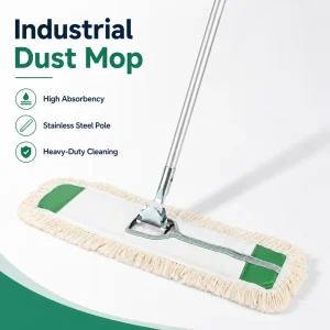 Heavy Duty Industrial Flat Dust Mop Stainless Steel Pole High Absorbent Cotton Mop Head for Commercial Warehouse Floor Cleaning