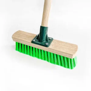 Heavy Duty Industrial Push Broom with Green Bristles and Wooden Handle for Garage and Warehouse Floors, 18, 24, or 36 Inch