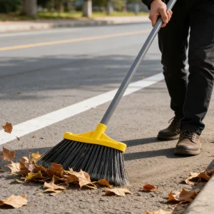 Heavy-Duty Iron-Handle Floor Cleaning Garden Broom with Flagged Bristles for Driveways and Sidewalks