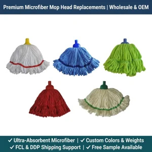 Heavy Duty Microfiber Looped End Wet Mop Head With Tailband Super Absorbent Screw Thread Socket Commercial Mop Refill