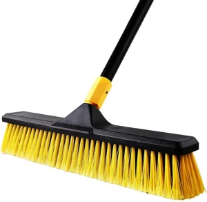 Heavy-Duty Outdoor Commercial Plastic Broom with Hard Bristles for Terraces, Garages, Decks, Concrete, and Tiles