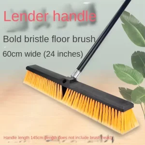 Heavy Duty Outdoor Push Broom with Stiff Plastic Bristles and Long Handle