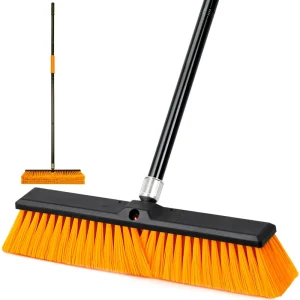 Heavy-Duty Outdoor Push Broom with Stiff Scrub Brush and Long Handle