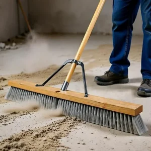 Heavy Duty PP Broom Head Floor Scrub Brush with Wood Long Handle and Dustpan for Outdoor Large Area Rough Surface Cleaning