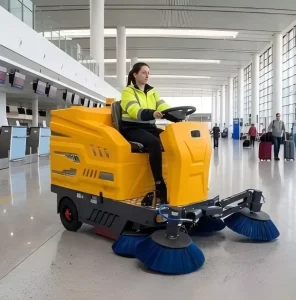 Heavy Duty Ride on Floor Sweeper with Vacuum Dust Collection and Automatic High Pressure Washing Device