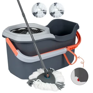 Heavy-Duty Rolling Spin Mop Bucket with Pull Handle and Portable Microfiber Floor Cleaning System