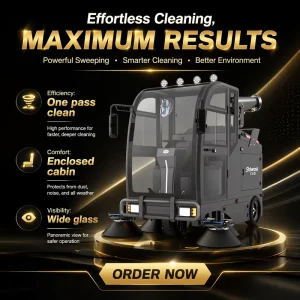 Heavy-Duty Self-Cleaning Electric Street Sweeper, Battery-Powered