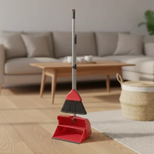 Heavy Duty Steel Handle Eco Friendly Sweeping Combo Broom Dustpan Set PP Plastic for Home Kitchen Office Lobby Upright
