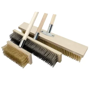 Heavy-Duty Wire Brush with Scraper and Long Wood Handle