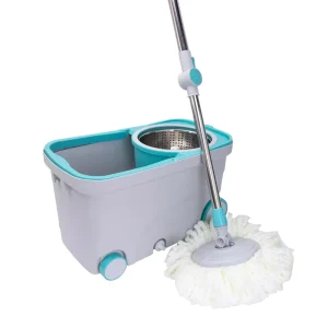 Height-Adjustable 360-Degree Spin Mop and Bucket System with Wheels