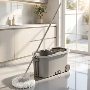 High Absorbency Dual Drive Wringing Compatible Heavy Duty Cleaning Pads Spin Mop Bucket for Home & Commercial Floors