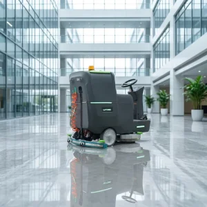 High Efficiency Professional Ride On Electric Floor Scrubber Machine 710mm Cleaning Width 5600H Capacity Large Area